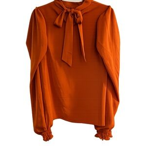 Elegant Orange Women's Top with Bow Detail
